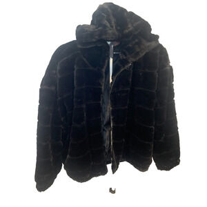 Stella Tweed Women's 2x Black Hooded Faux Fur Coat